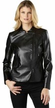 Ellen Tracy Faux Leather Biker Color Black Motorcycle Jacket Size 16 NWT - £74.53 GBP