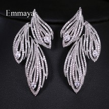 Elegant Leaf Shaped Cubic Zirconia Crystal Bridal Long Earrings Luxury Wedding J - £8.94 GBP