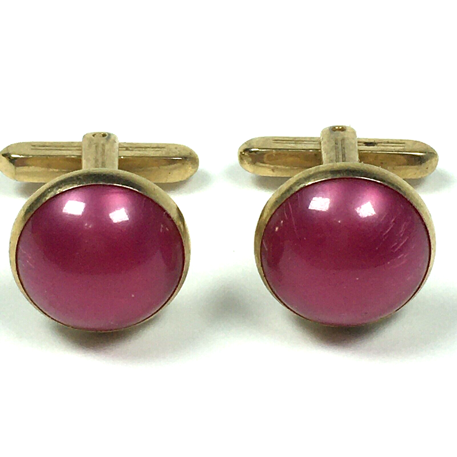 Hickok Pink Moonglow Cabochon Cufflinks Vintage Gold Tone Cuff Links - $24.00