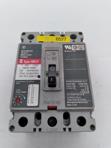 Primary image for Westinghouse HMCP003A0C Circuit Breaker 600VAC 250VDC 3Amp 3-Pole 