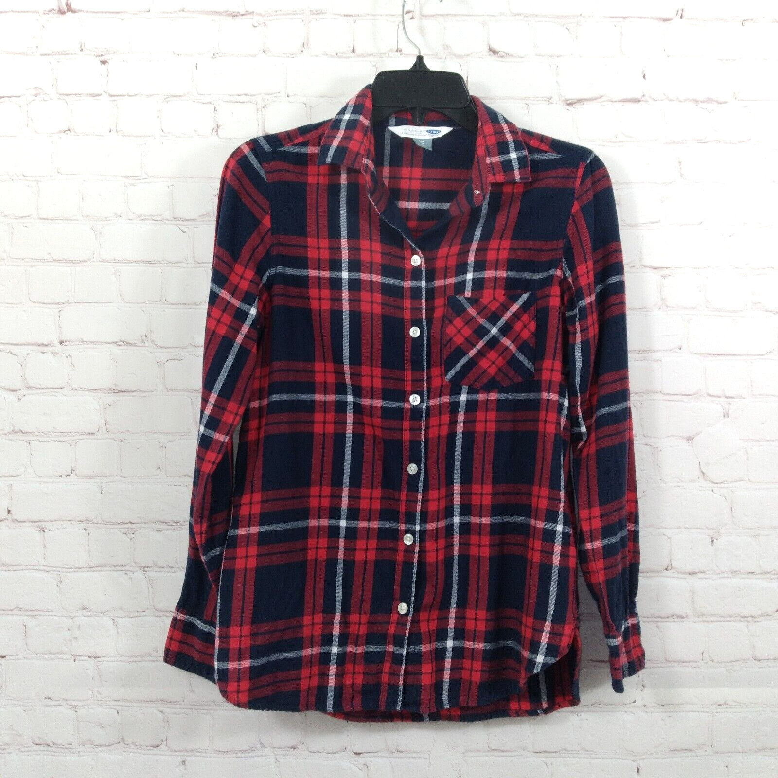 Old Navy Shirt Women XS Red Plaid Long Sleeve Classic Button Up Cotton C... - £13.49 GBP