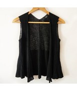 Eileen Fisher Sleeveless 100% Linen Black Cardigan Vest Open Front Knit ... - $47.86 CAD