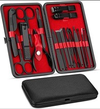 18 Piece Manicure and Pedicure Kit,  Professional Grooming Kit Black/Red New - $14.84