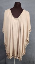 Chicos Size 2 Sonora Sand Tan Pompom Convertible Top Attached Poncho Sz L - £18.34 GBP