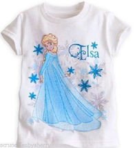 Disney Store  Frozen Elsa Anna T-Shirt Shirt White Blue Pink - £29.53 GBP