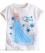 Disney Store  Frozen Elsa Anna T-Shirt Shirt White Blue Pink - £29.60 GBP