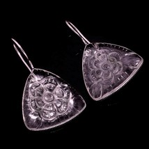 Carving Crystal Quartz Gemstone 925 Silver Overlay Handmade Flower Drop Earrings - £13.36 GBP