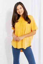 Zenana Start Small Washed Waffle Knit Top in Yellow Gold - £23.35 GBP