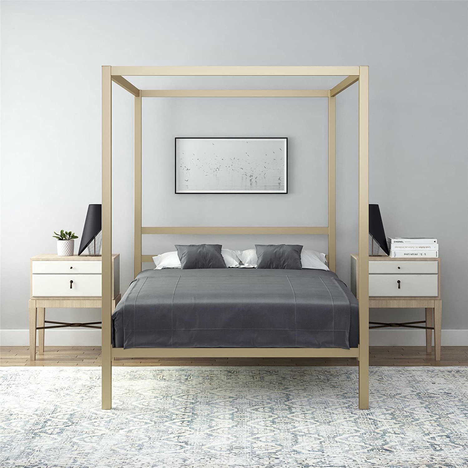 Dhp Modern Metal Canopy Platform Bed With Minimalist Headboard And Four, Gold. - $298.93