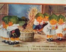 Halloween Postcard Whitney Six Green Haired Children Pixie Elves Fantasy Antique - $55.10