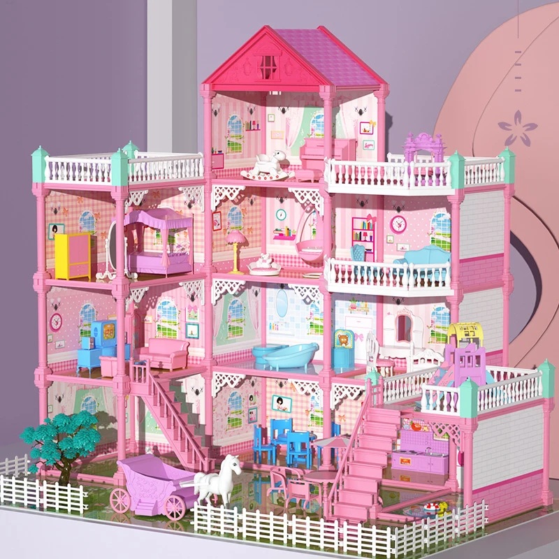 Big House Diy Dollhouse For Children Barbie House Bed Sofa Table Doll Furniture - £98.97 GBP+