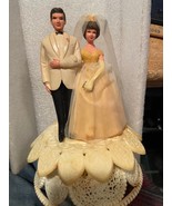 Vintage 7&quot; Plastic Wilton Wedding Couple Cake Topper Pre-Owned w/Wear DMB - $27.42 CAD