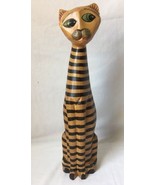 Tall Carved Wood or Mache Cat Sculpture with Tiger Stripes 19.75&quot; - £47.94 GBP