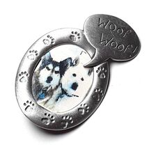 JJ Jonette Picture Brooch Pin Pewter Silver Woof Woof Dog Bark Paw Print... - $12.37