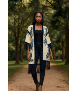 Chico’s Travelers Kimono Cardigan S/M Beige Blue Burnout Velvet Floral F... - €30,85 EUR