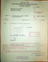 Vintage Anaconda Wire &amp; Cable Co Muskegon MI Purchase Order 1952 - £3.18 GBP