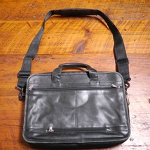 TUMI Black Leather Soft Padded Laptop Bag Travel Briefcase + Shoulder Strap - £142.22 GBP