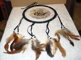 DREAMCATCHER WITH A PICTURE OF INDIANS AND ANIMALS BEAR WOLF (B) ( MEDIUM ) - $12.11