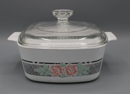 Vintage Corning (A-1 1/2-B) 1.5 Liter Silk &amp; Roses Pattern Casserole Dish &amp; Lid - £19.54 GBP