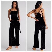 FREE PEOPLE 90s Forever Velvet Overalls in Black Size XS Extra Small Wide Leg - £46.83 GBP