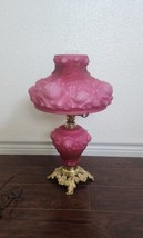 Vintage 1950s Fenton Case Glass Puffy Rose Pink Gone with the Wind Table Lamp  - $396.00
