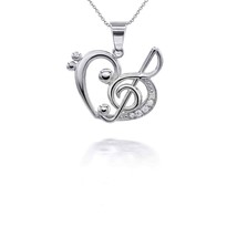 925 Sterling Silver Music Heart Treble Clef Pendant Necklace 16&quot;, 18&quot;, 20&quot;, 22&quot; - £19.90 GBP+