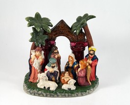 Christmas Nativity Scene Ceramic Religious With Palm Trees - $23.95
