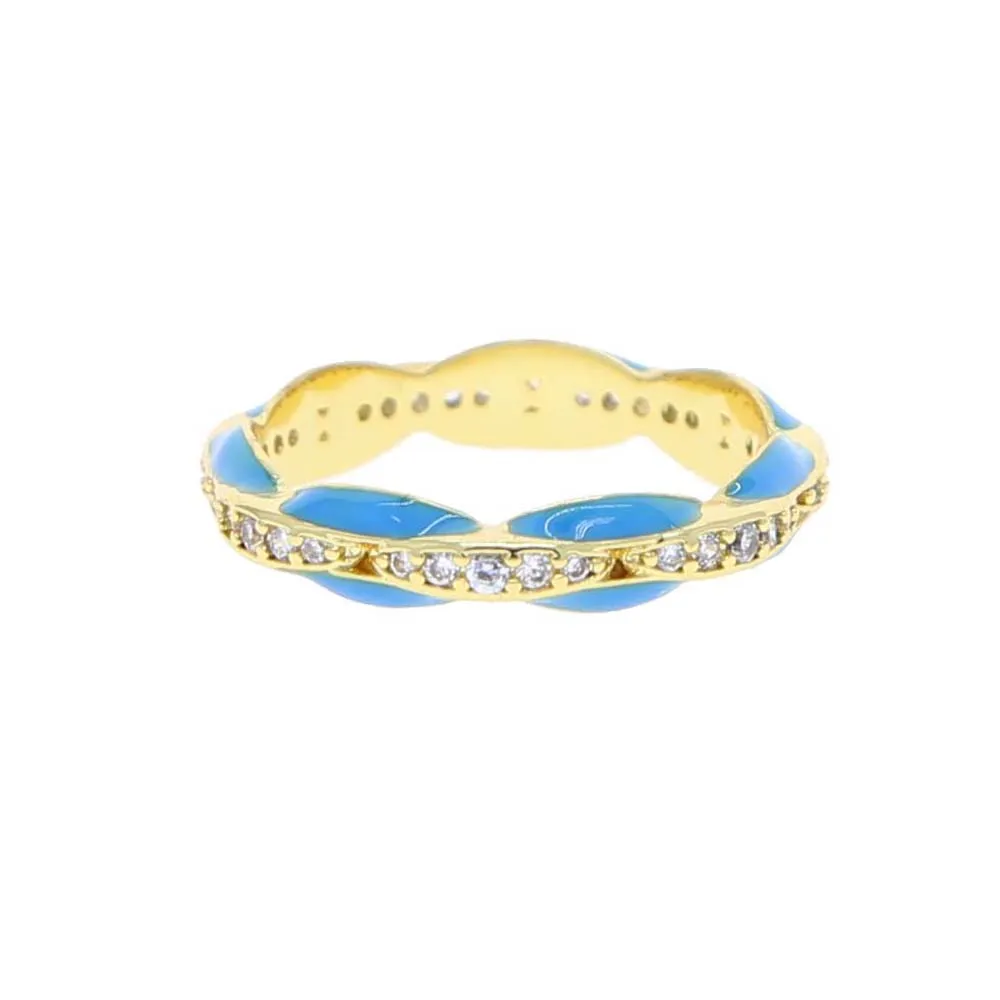 Colorful Neon Enamel Bands GolClear CZ Coffee Beaded Engagement Eternity Band St - £17.59 GBP
