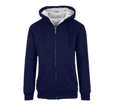 Q-ACTIVE Men&#39;s Modern Fit Sherpa Lined Fleece Zip-Up Navy Hoodie XL - £15.79 GBP