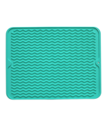 Mint Green Silicone Drying Mat 16&quot;x12&quot; Grooved Heat-Resistant Non-Slip B... - $14.72 CAD