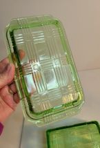 Green Uranium Hazel Atlas Large Butter Dish Criss Cross Pattern image 9