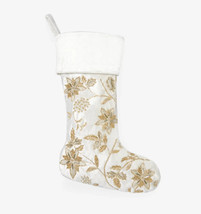 Sferra Allegria Poinsettia Christmas Stocking Ivory Velvet Gold Embroidery NEW - £41.76 GBP