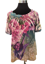 Dressbarn Boho Pullover Top Women&#39;s Size Large Multicolor Floral Embelli... - £11.47 GBP