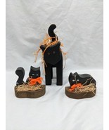 Set Of (3) Halloween Wooden Black Cat Decor 3-7&quot; - $54.27 CAD