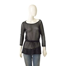 Twenty 29 Black Perforated Long Cotton Top Size S - $32.67