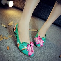 3D Flower Embroidered Women&#39;s Pointed Toe Canvas Ballet Flats Ladies Casual Soft - £30.91 GBP