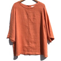 Nicole Miller NY 100% Linen Shirt Blouse women 1X Button Back 3/4 Sleeve orange - £31.14 GBP