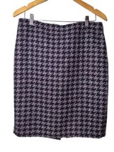 Ann Taylor Loft Size 10 Wool Blend Houndstooth Pencil Skirt Navy Lined Back Slit - £12.45 GBP