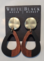 White House Black Market Stud Earrings Gold Tone Black &amp; Brown Wooden Te... - £13.43 GBP