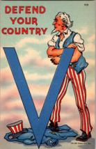 Vtg Postcard &quot;Defend Your County &quot;  Uncle Sam Victory  WWII Patriotic c1941 - £11.37 GBP