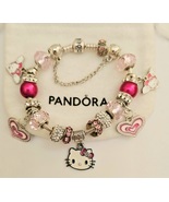 Pretty in Pink Kitty Hearts - Authentic Pandora Bracelet w/rec - £113.62 GBP