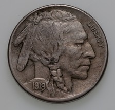 1919-S 5C Buffalo Nickel in Extra Fine XF Condition, Full Horn w/ Tip - $222.75