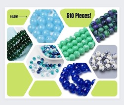 510 Glass Beads Bulk Lot Blue Green 8mm 6mm Porcelain Jewelry Supplies Set - £23.25 GBP