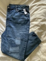 Old Navy Jeans Women 18 Blue Patches O.G. Straight High Rise Button Fly Stretch - $28.70