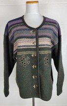 Woolrich Womens Wool Nordic Cardigan Sweater Deep Forest Green Snowflake L - $39.60