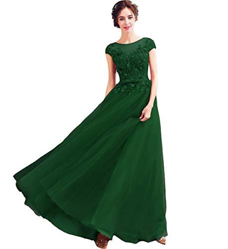 Kivary Plus Size Bateau Beaded Lace Long Formal Evening Prom Dress Emerald Green