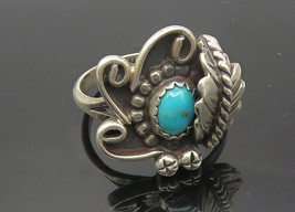 LMY NAVAJO 925 Silver - Vintage Turquoise Floral Motif Band Ring Sz 7 - RG11234 - £45.68 GBP