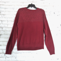 Perry Ellis Sweater Mens Large Red Marled Cotton Crew Neck Pull Over Knit - £16.02 GBP