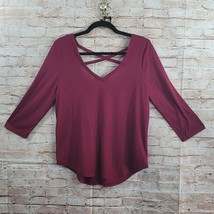 American Eagle Outfitters Womans Top Medium Burgundy Red 3/4 Sleeve Open Back - £7.31 GBP