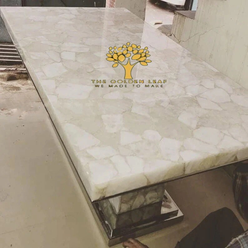 Primary image for White Quartz Agate Table Top | Corner Table | Center Table | Bed Side Table Top